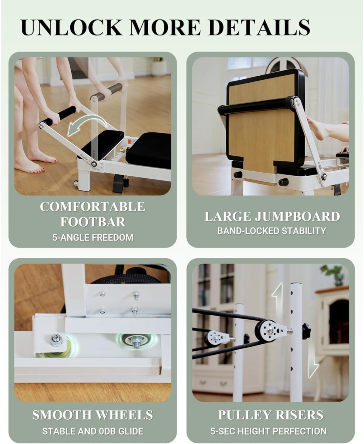 Mikolo Pilates Reformer - 86" Foldable Machine for Home Use, Includes Jump Board, Workout Equ