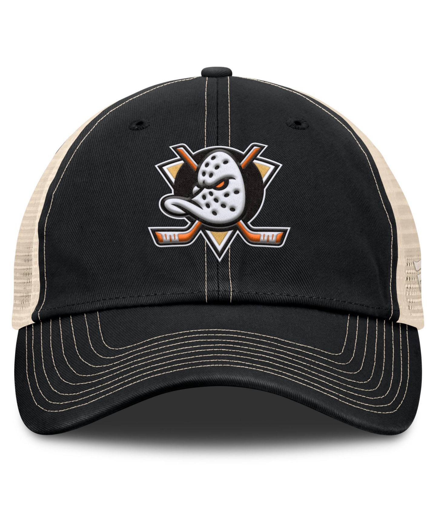 Мужская кепка Fanatics Black/Natural Anaheim Ducks Rival Trucker Adjustable Hat — фото 2