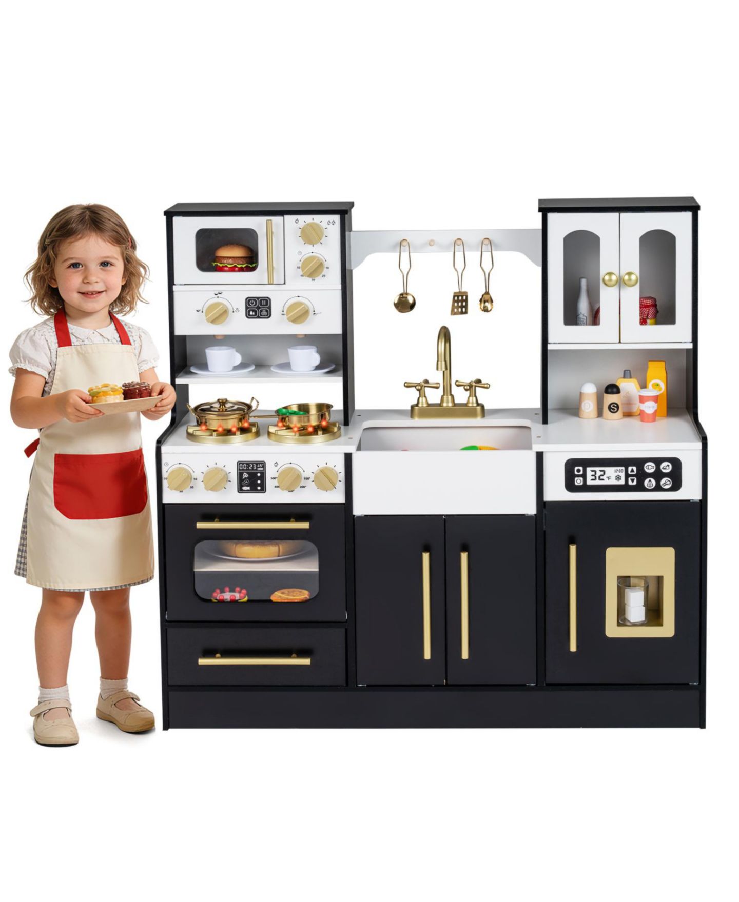 Детская игрушка Slickblue Wooden Play Kitchen With Lights and Sound Effects, Ages 3+, цвет: Чёрный — фото 8