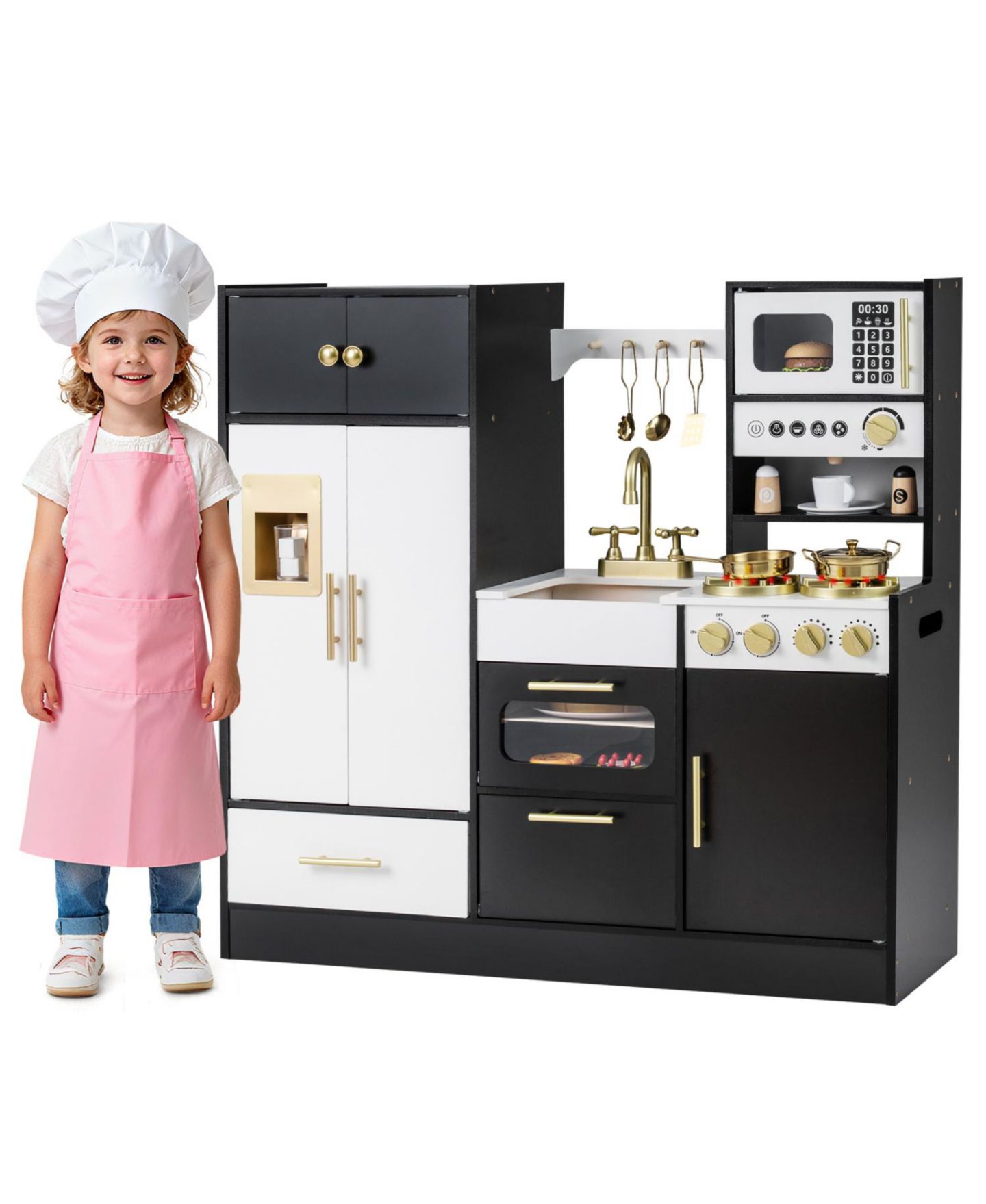 Детские игрушки Slickblue Wooden Lights and Sound Effects 12-Piece Play Kitchen, Ages 3+, цвет: Чёрный — фото 4