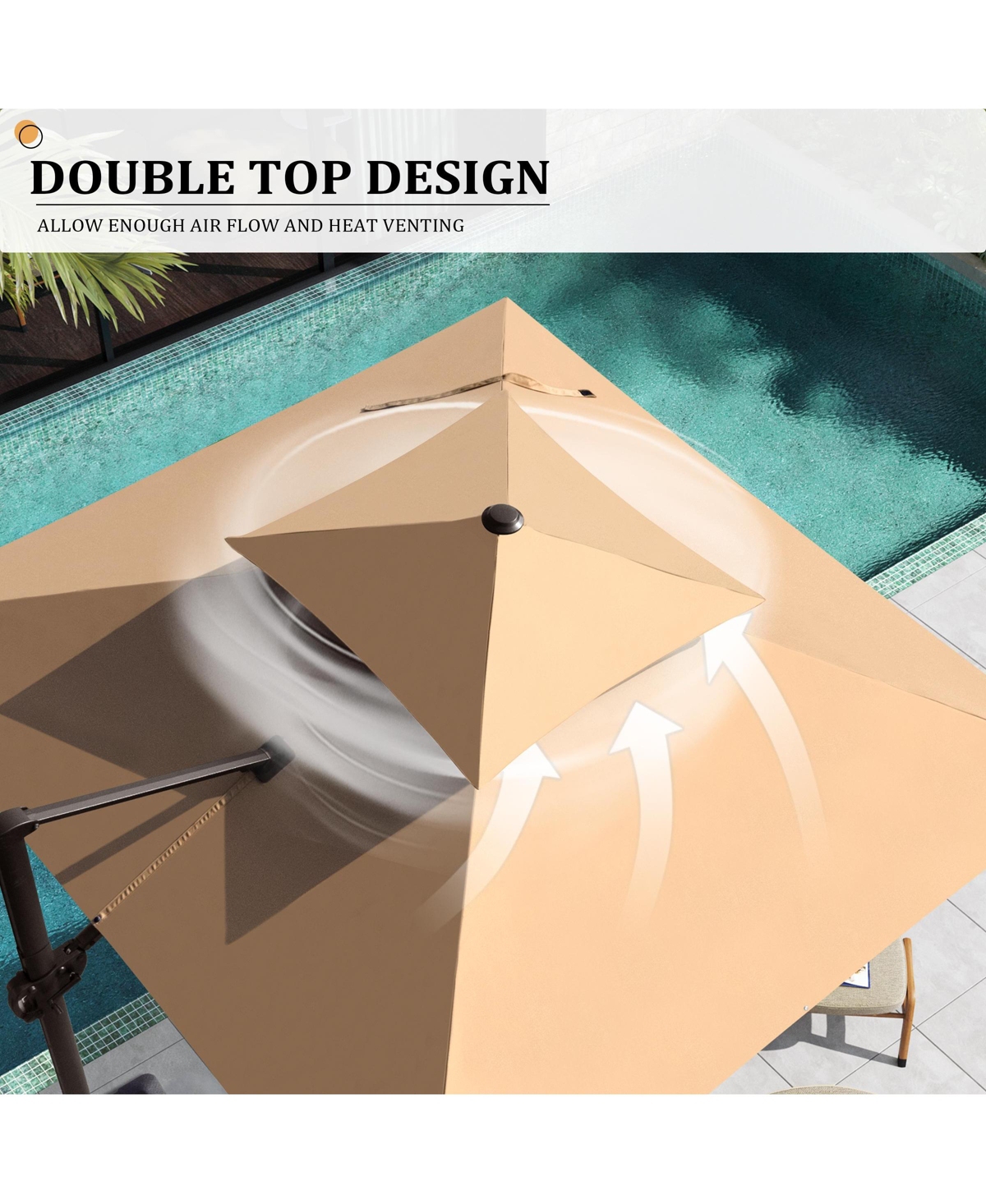 Pellebant Outdoor Patio Double Top 10x10Feet Square Aluminum Cantilever Umbrella with Wheel Base