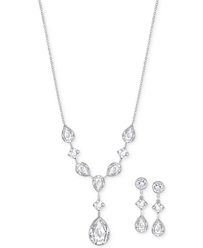 Swarovski Silver-Tone Crystal Lariat Necklace and Matching Earring Jackets Drop Earrings Set