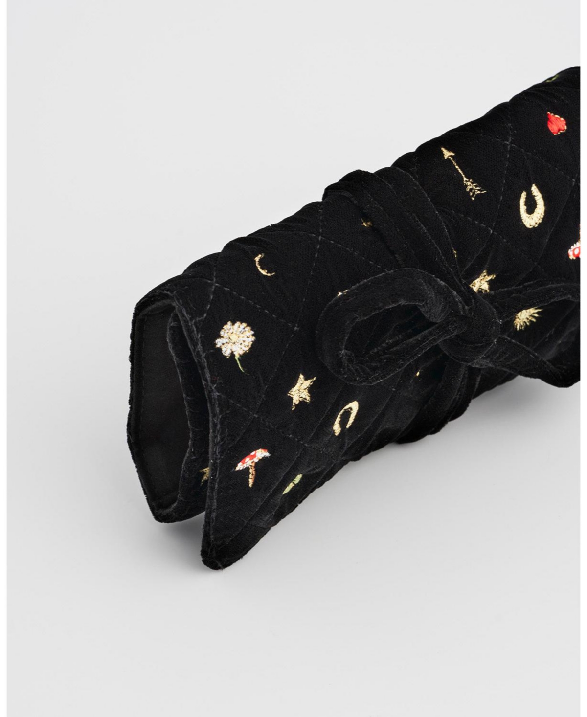 Fable England Women's Quilted Celestial Velvet Embroidered Jewellery Roll