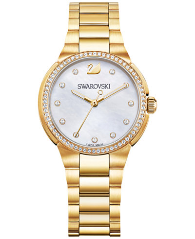 Swarovski Women's Swiss City Mini Gold-Tone Stainless Steel Bracelet Watch 32mm 5221172