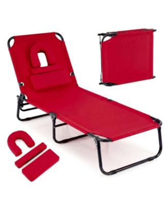 Folding Face-Down Tanning Chair with Face Hole and 3 Pillows
