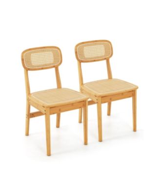 Set of 2 Woven Rattan Dining Chairs with Curved Backrest