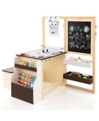 Kids Art Center with Double-Sided Easel and Storage Bench