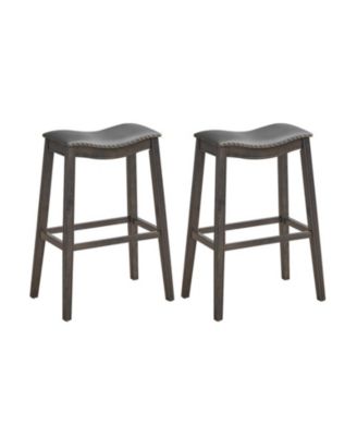 Set of 2 Backless Bar Stools with Nailhead PVC Leather Seat
