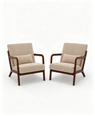Two-piece Wide Stripe Corduroy Accent Chairs, sturdy wooden frame, comfortable reading chairs with lumbar pillows