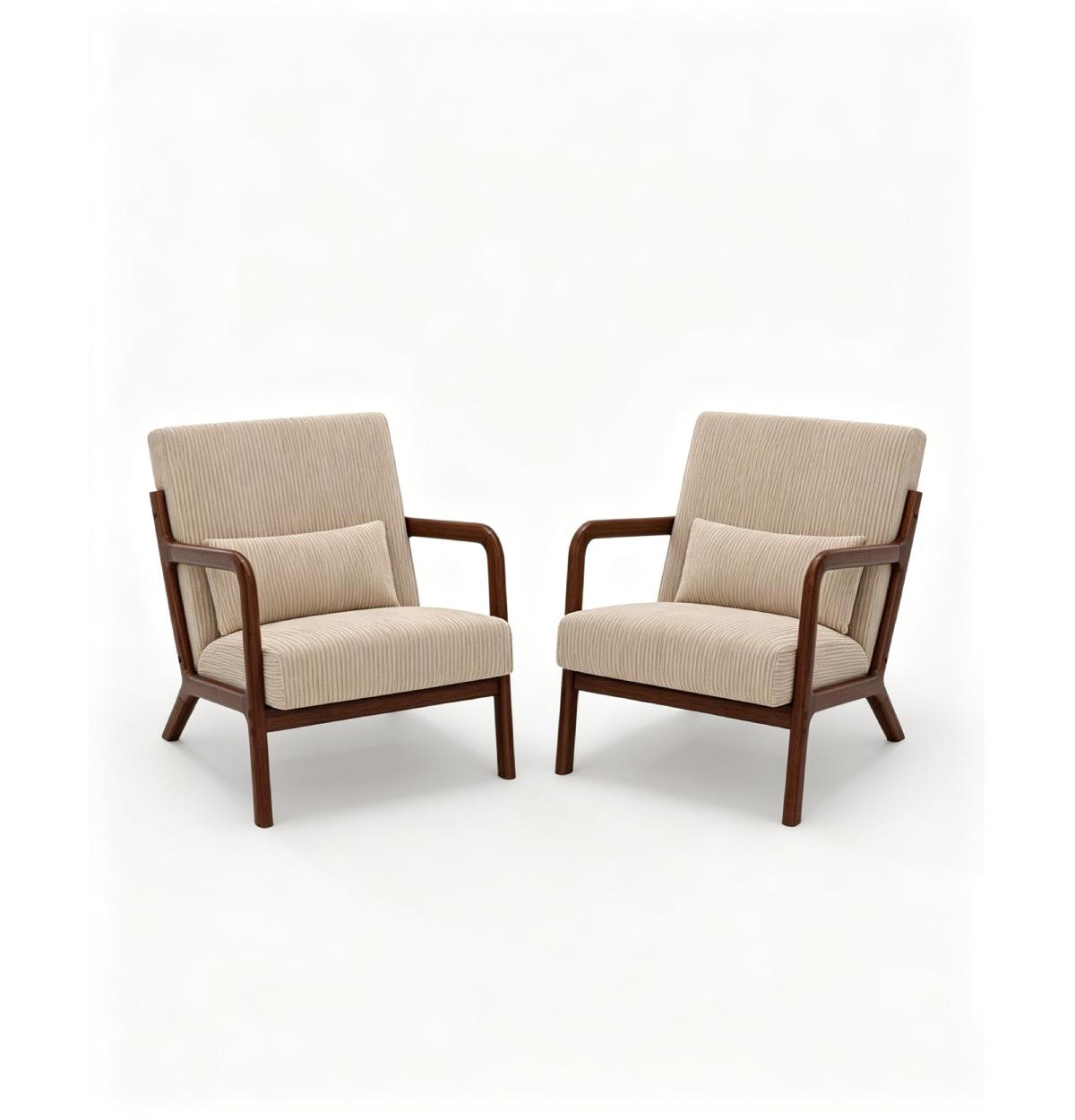 gaomon Two-piece Wide Stripe Corduroy Accent Chairs, sturdy wooden frame, comfortable reading chairs with lumbar pillows