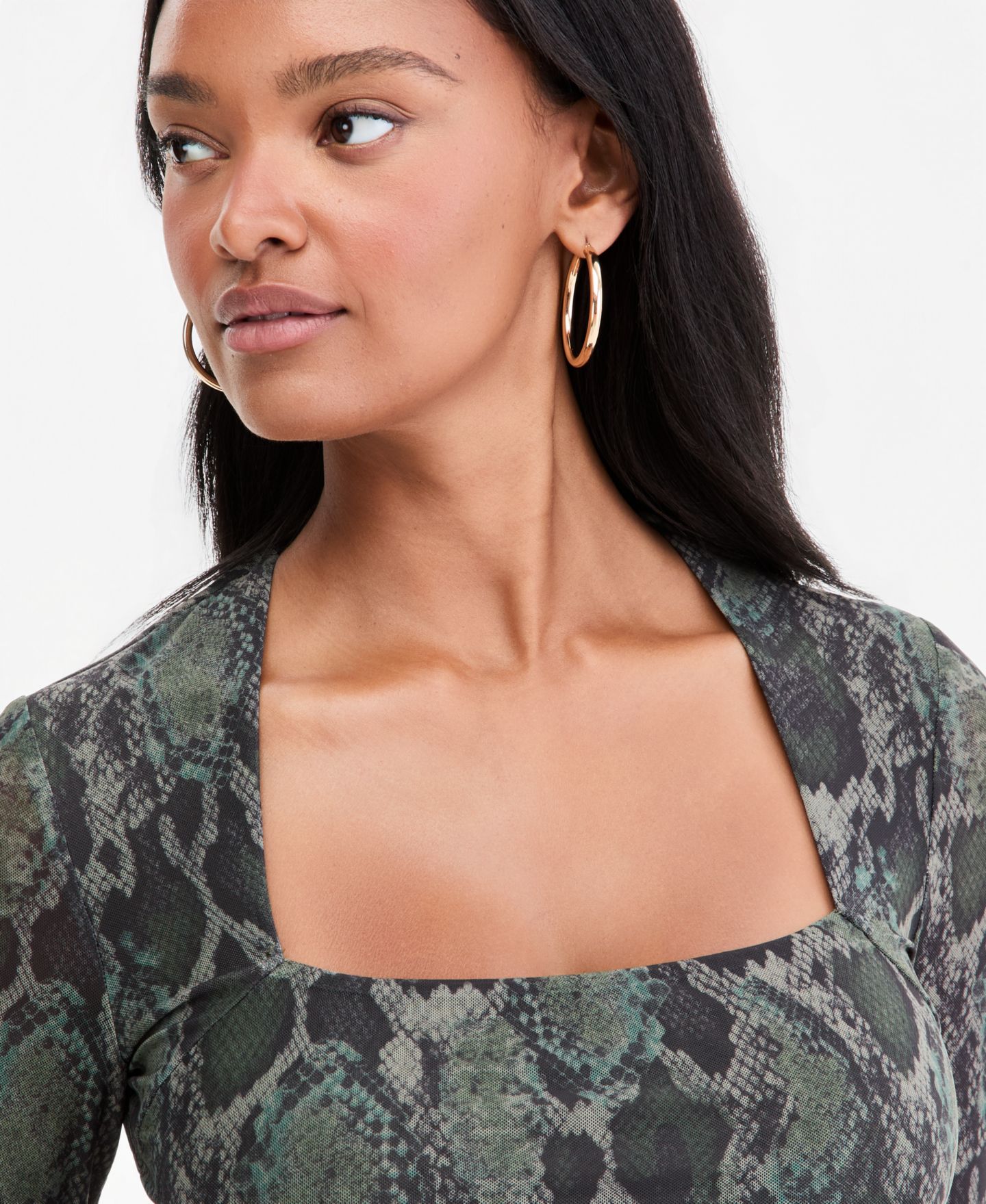 Женский топ Bar III Square-Neck Cropped Top, цвет: Армейский змеиный — фото 3