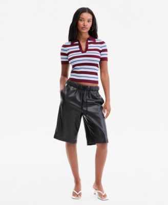 Women's Faux-Leather Side-Stripe Bermuda Shorts