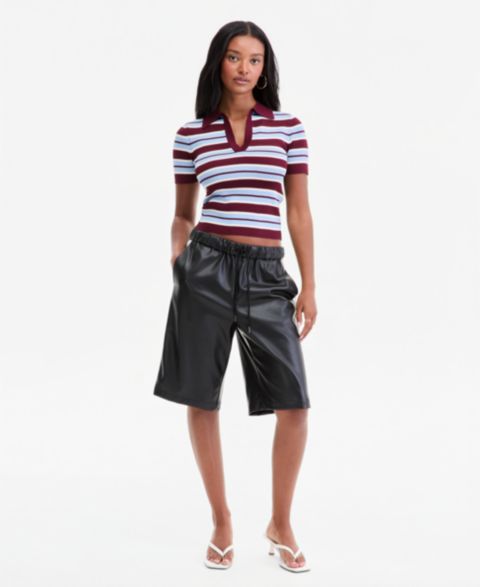 Женские шорты Bar III Faux-Leather Side-Stripe Bermuda, цвет: Чёрная слоновая кость
