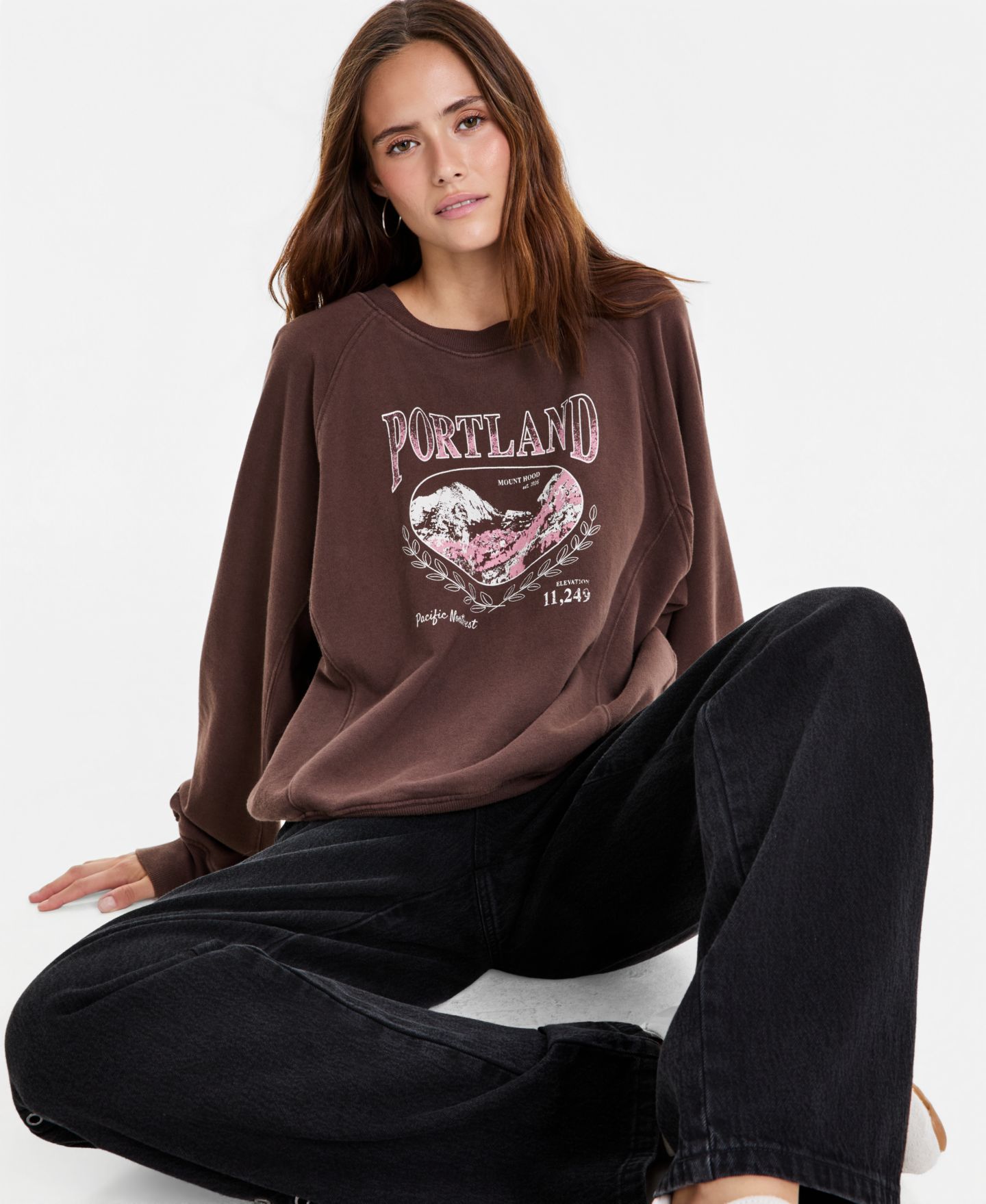 Женский свитшот And Now This Cotton Graphic Fleece, цвет: Коричневый — фото 2