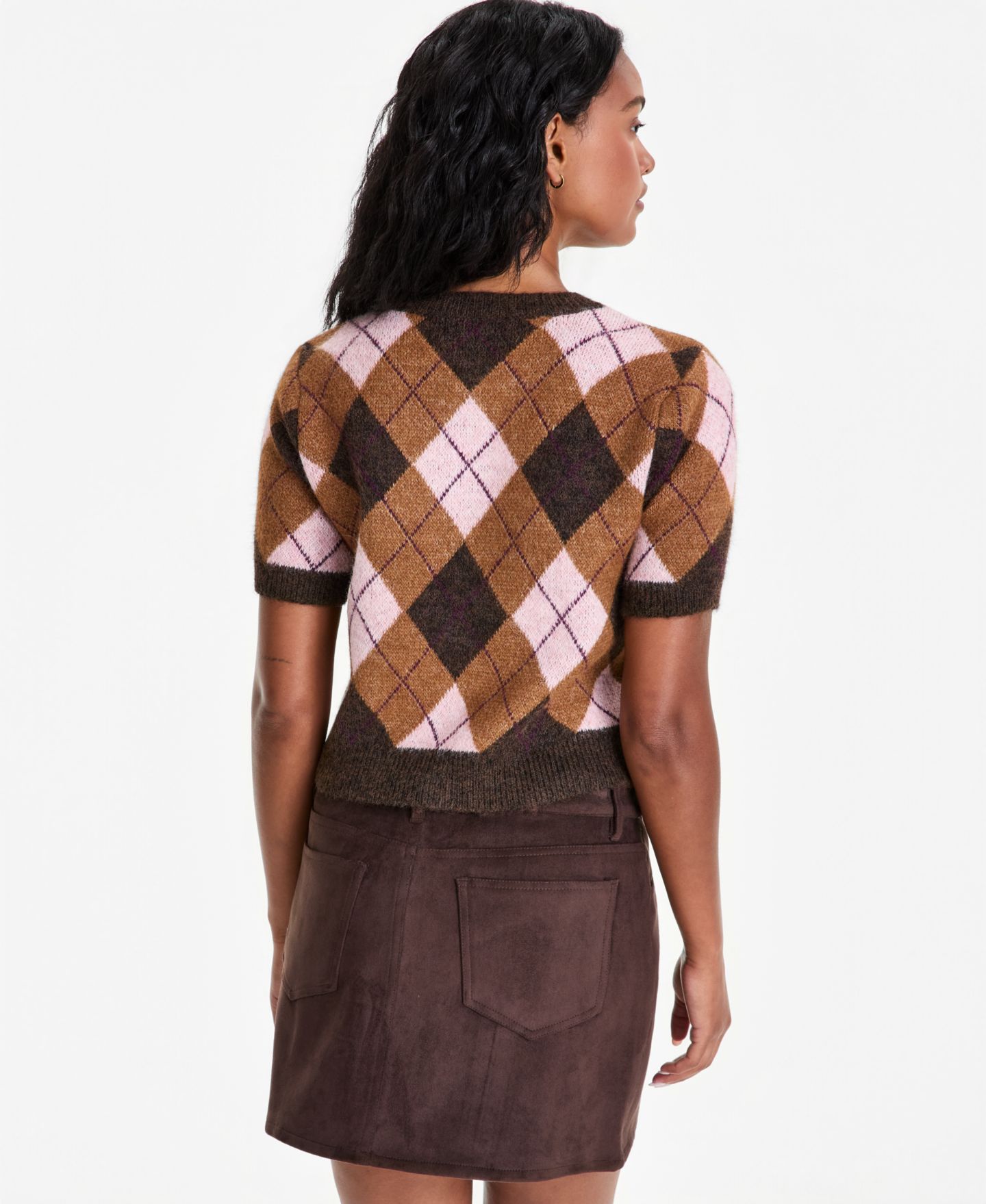 Женский кардиган And Now This Petite Plaid Short-Sleeve Button-Front, цвет: Коричневый — фото 4