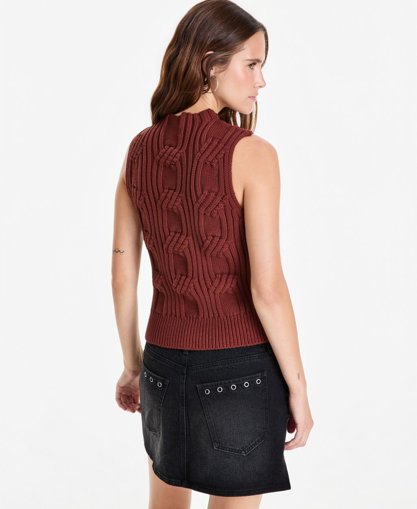 And Now This Women's Cable-Knit Mock-Neck Shell, цвет: Глубокий сиена — фото 4