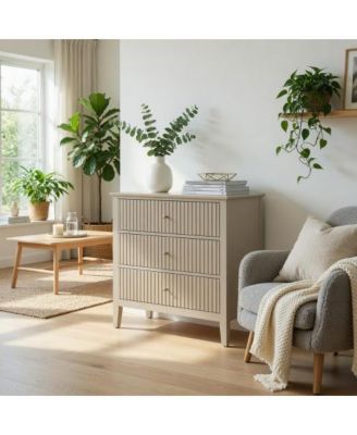 32"W Wide Fluted Nightstand with 3-Drawer