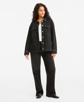 And Now This Petite Denim Grommet Jacket and High-Rise Wide-Leg Jeans