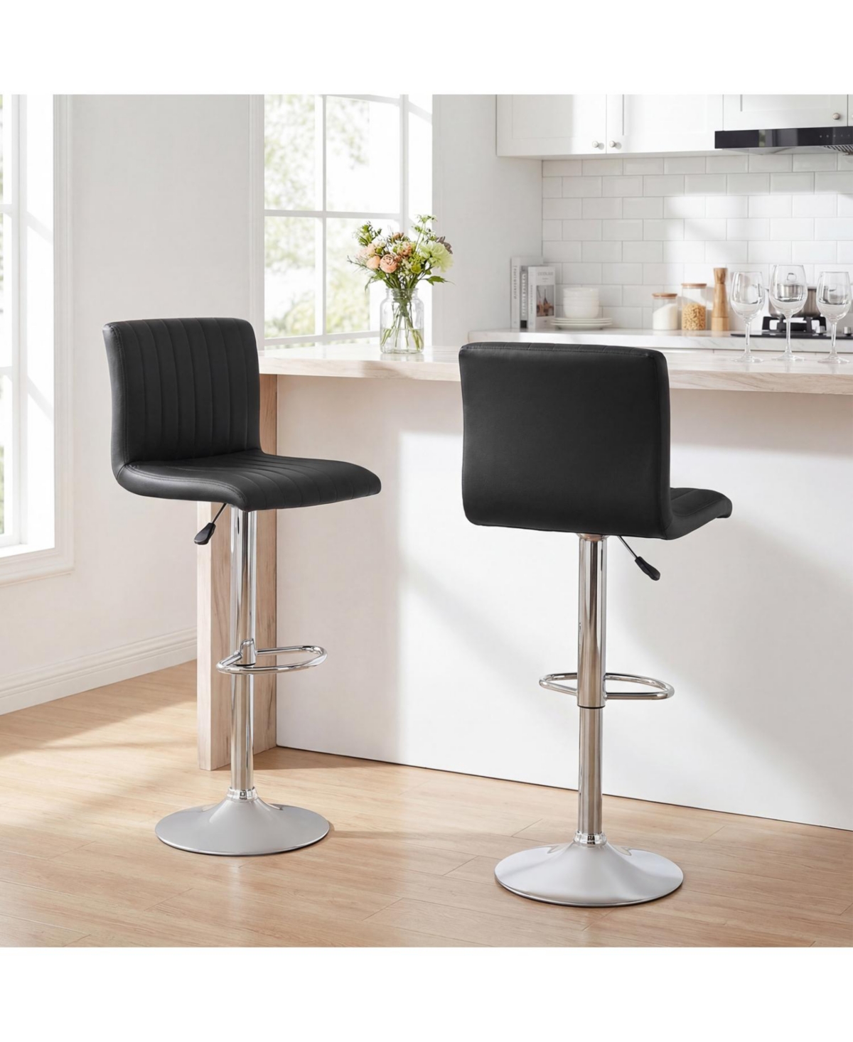 Slickblue Set of 2 Bar Stools with Adjustable Height, Swivel Seat and Footrest