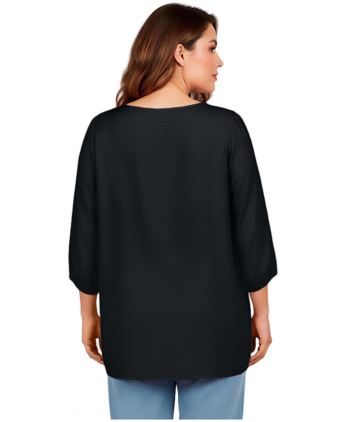 Женская блузка Avenue Lace Neckline Peasant, цвет: Чёрный — фото 2