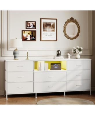 8 Drawer Dresser, 63 Inch Fabric TV Stand with Led Lights for 70 Inch Tv for Bedroom Living Room