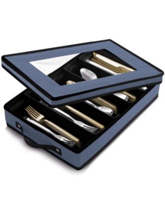 Flatware & Utensil Storage, Durable Silverware Storage Box with Padded Dividers