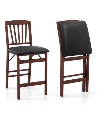 Set of 2 Counter Height Chairs Folding Kitchen Island Stool with Padded Seat