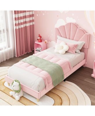 Soft Upholstered Platform Bed Frame for Kids and Teens, Adjustable Headboard, Sturdy Wood Slat and Metal Support