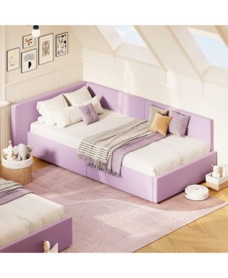 Twin Daybed with Drawers, Velvet Corner Sofa Bed with Guardrail and Storage for Bedroom