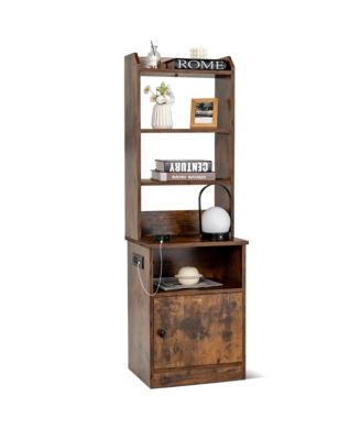 Nightstand Bedside End Side Table Bookshelf with Charging Station