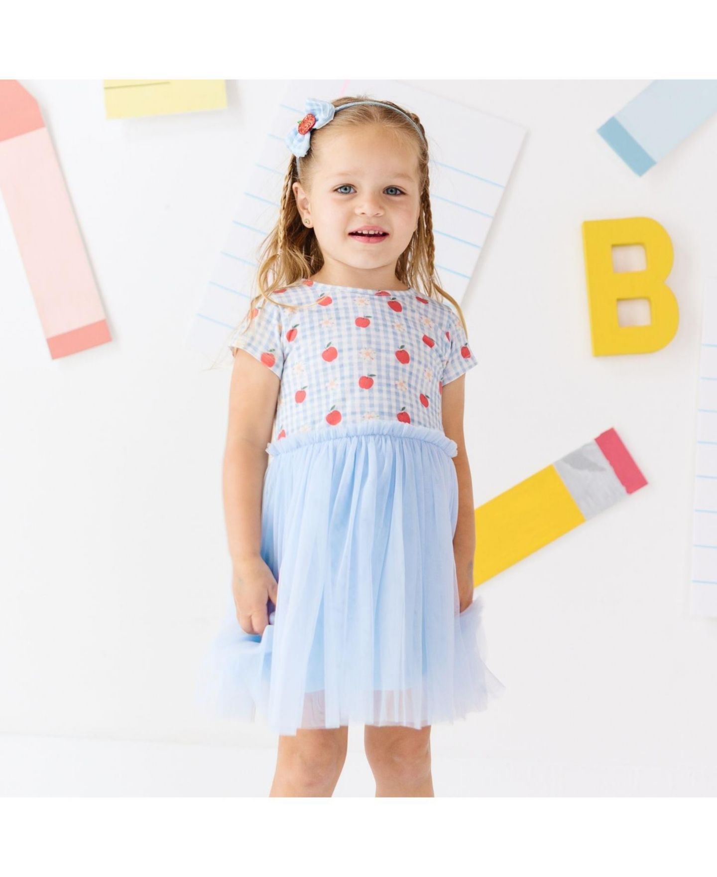 Платье Sweet Wink Apple Gingham Short Sleeve Tutu Dress для девочек, цвет: Синий — фото 5
