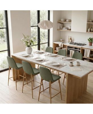 Set of 6 25.5" Counter Height Stools, Fabric Upholstered, Metal Legs