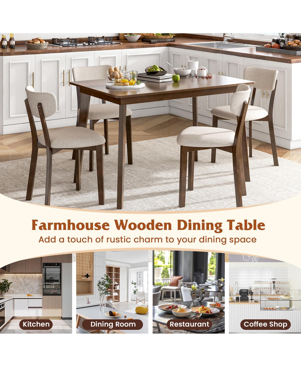 Gymax 48 Inch Wooden Dining Table for 4 People with Rubber Wood Legs for Small Spaces