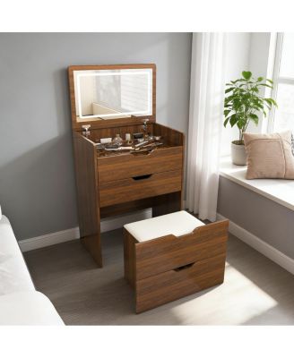3-in-1 Vanity Desk with Flip Top Mirror Lighted Makeup Table and Stool