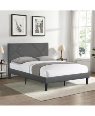 Queen Size Upholstered Platform Bed Frame with Headboard, Strong Wood Slat Support, No Box Spring Needed, Easy Assembly
