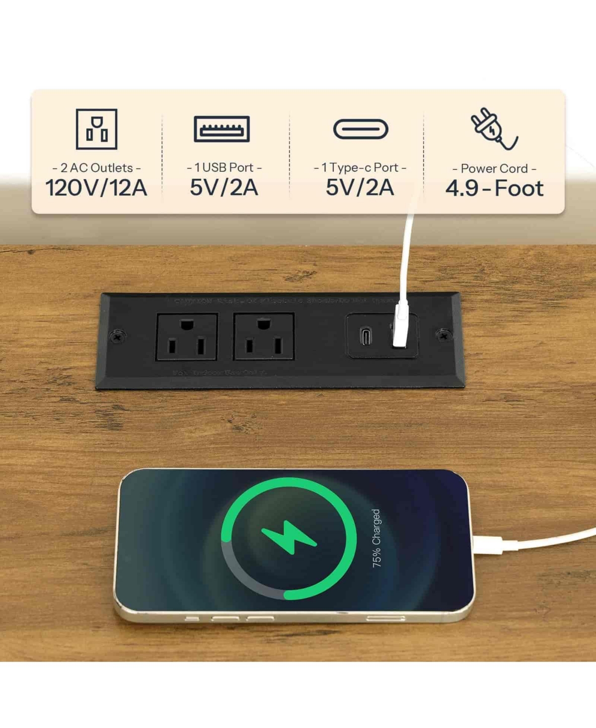 Slickblue Modern Bedside Nightstand with Built-In Charging Station and Storage