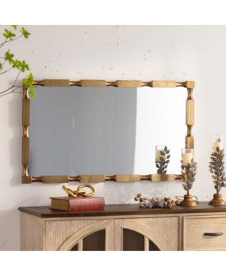40" x 22" Modern Rectangular Bamboo-Style Wall Mirror with Solid Wood Frame for Living Room