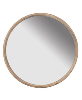 28" Rustic Round Wood Wall Mirror, Farmhouse Fir Wood Circle Mirror for Living Room