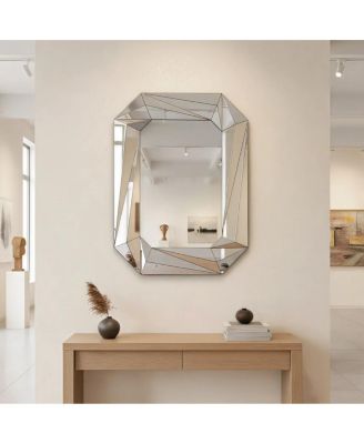 Diamond Wall Mirror, Modern Frameless Accent Mirror for Living Room, Entryway and Bathroom
