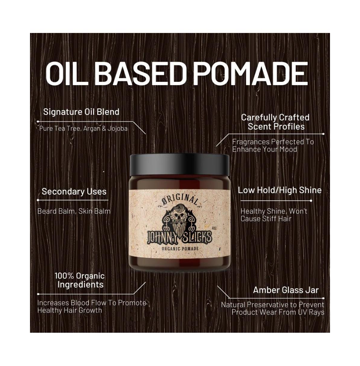 Johnny Slicks Oil Based Pomade | Low to Medium Hold and High Shine Finish | 4 oz | Original Scent