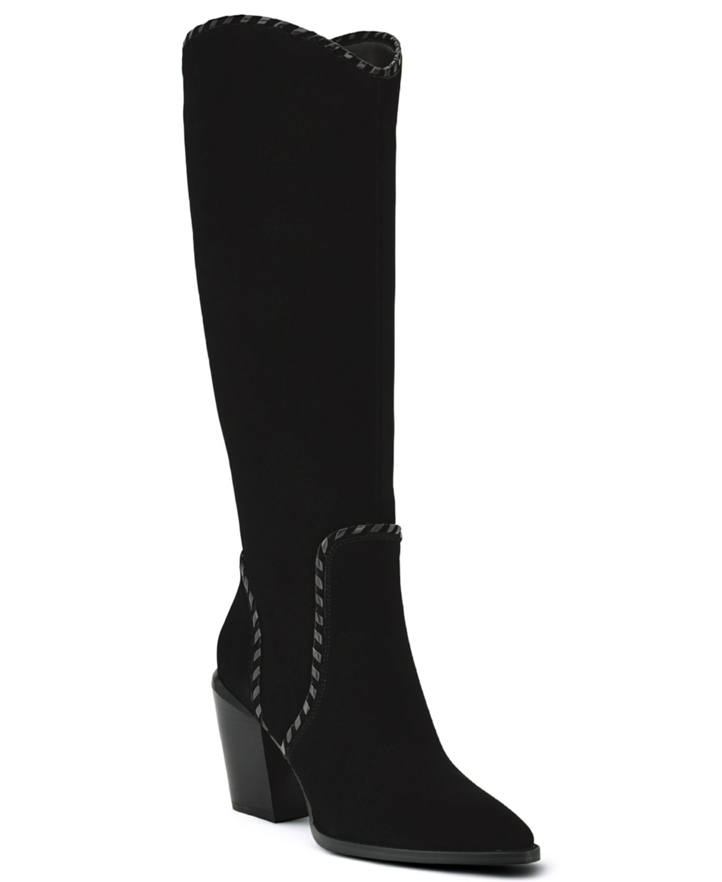 Женские ботинки Nine West Rosco Suede Whipstitch Tall Block Heel, цвет: Чёрный замшевый — фото 1