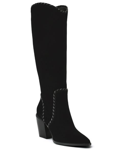 Женские ботинки Nine West Rosco Suede Whipstitch Tall Block Heel, цвет: Чёрный замшевый