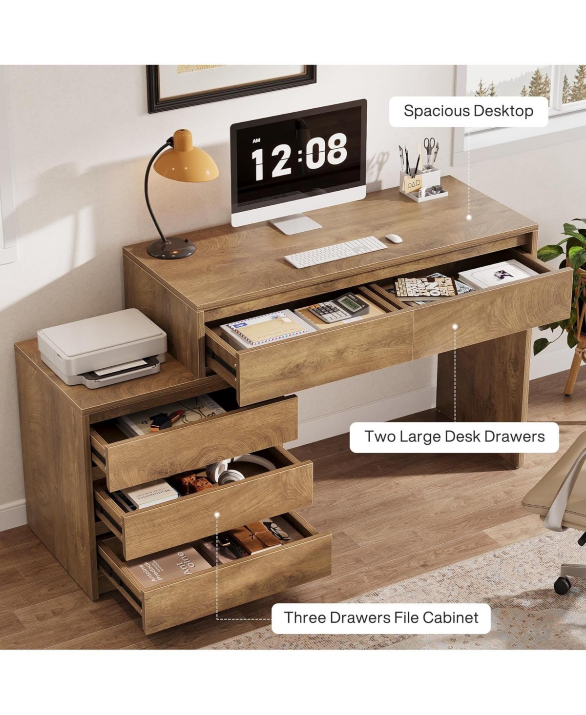 Tribesigns Computer Desk with 5 Drawers, Executive Home Office Desk, Study Writing Workstation