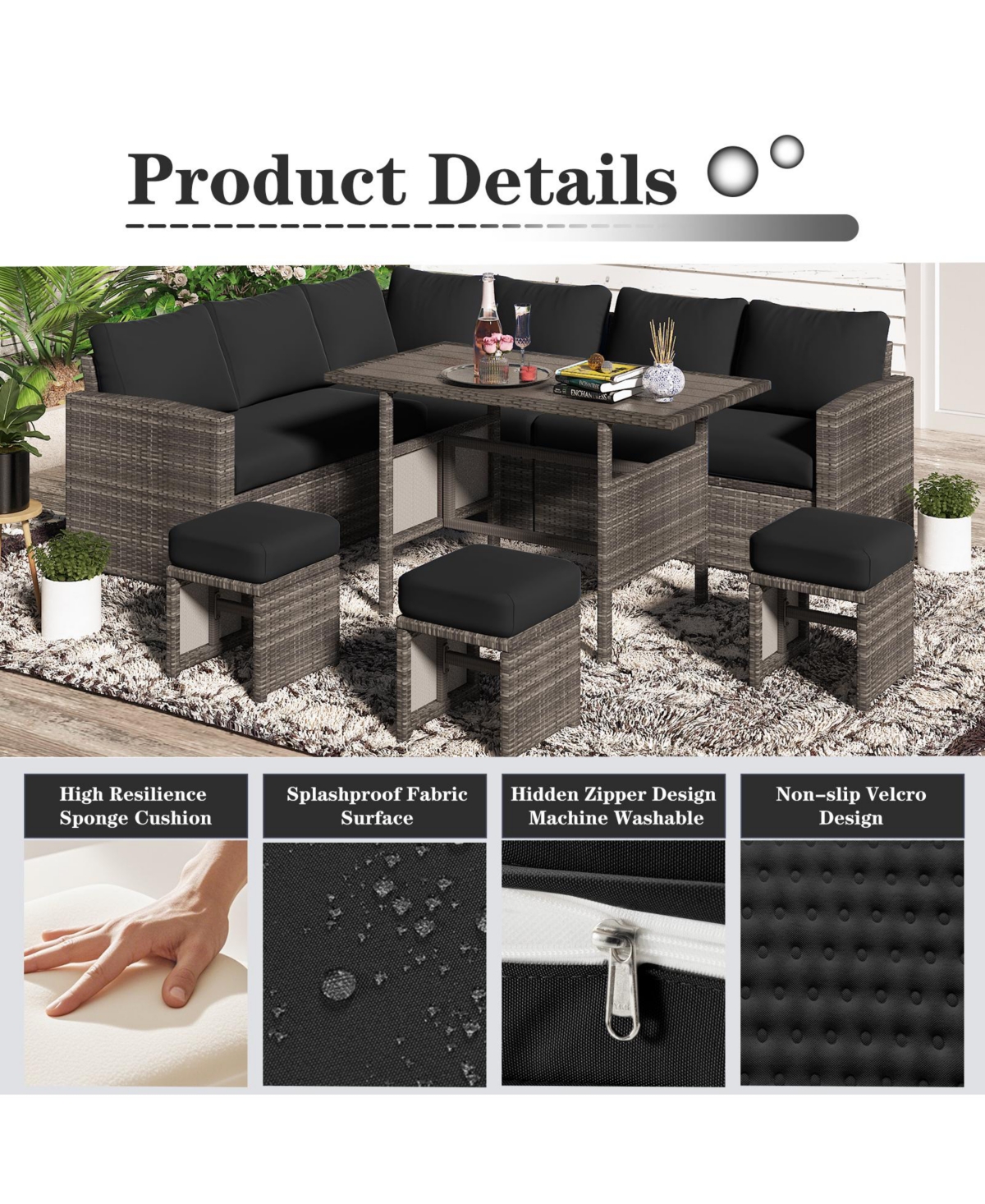 Aecojoy 4 inch Patio Cushions for Outdoor Furniture
