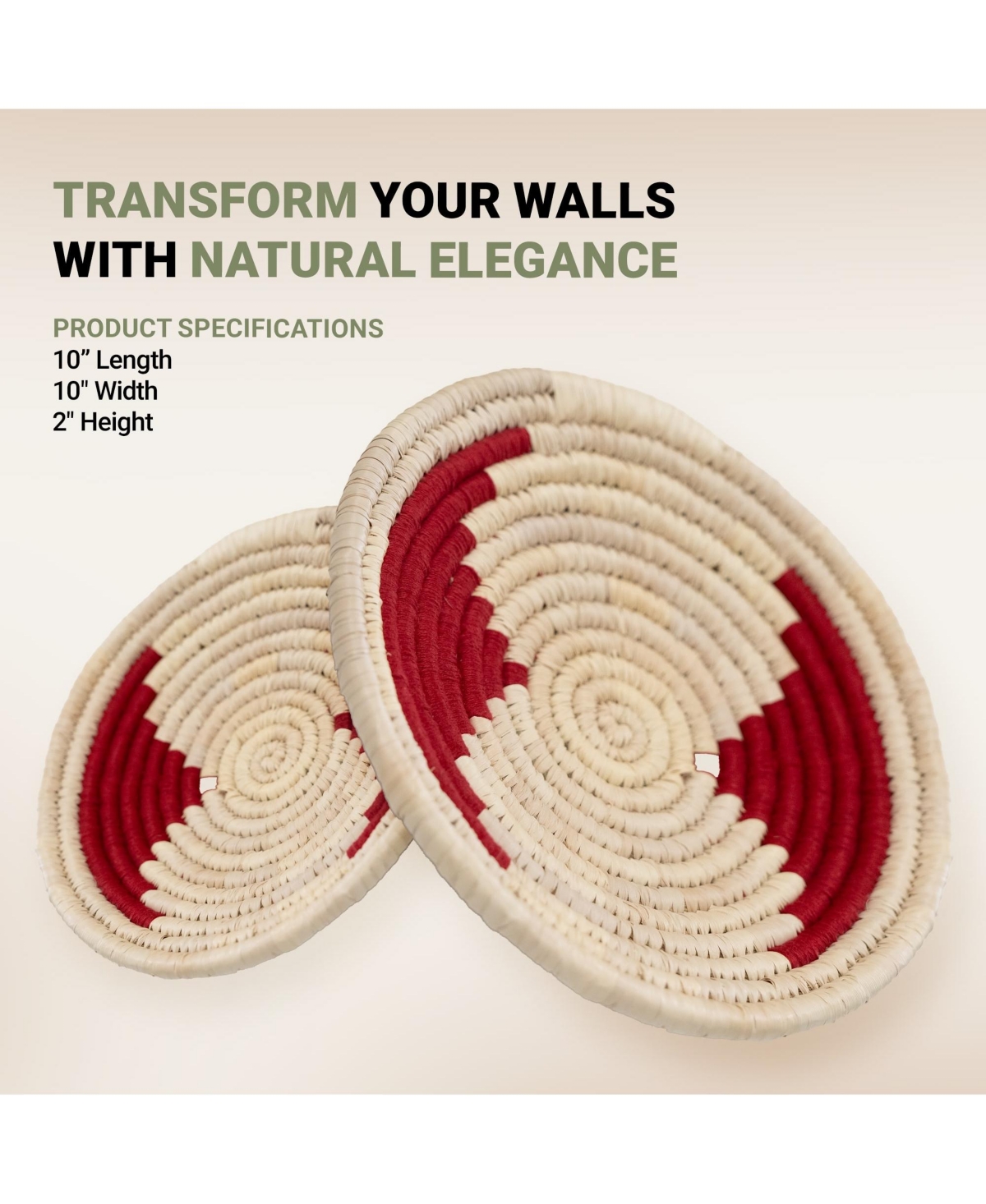 Wicker Village Sabai Grass Wall Basket Decor | Boho Hanging Wall Art | Red & Beige | Small Medium Large Bundle