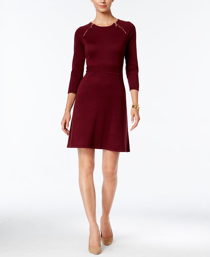 Nine West Zip-Shoulder A-Line Sweater Dress - Macy's