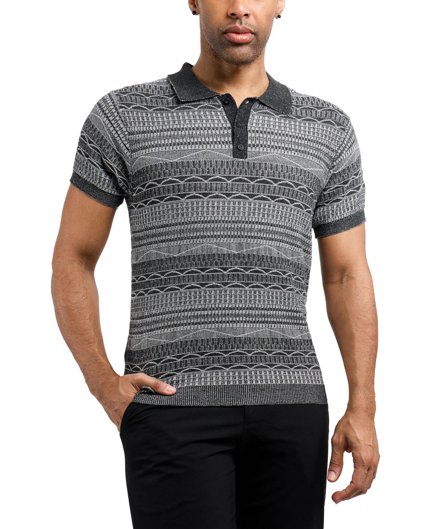 Мужские топы XRAY Allover Jacquard Sweater Polo, цвет: Чёрный — фото 1
