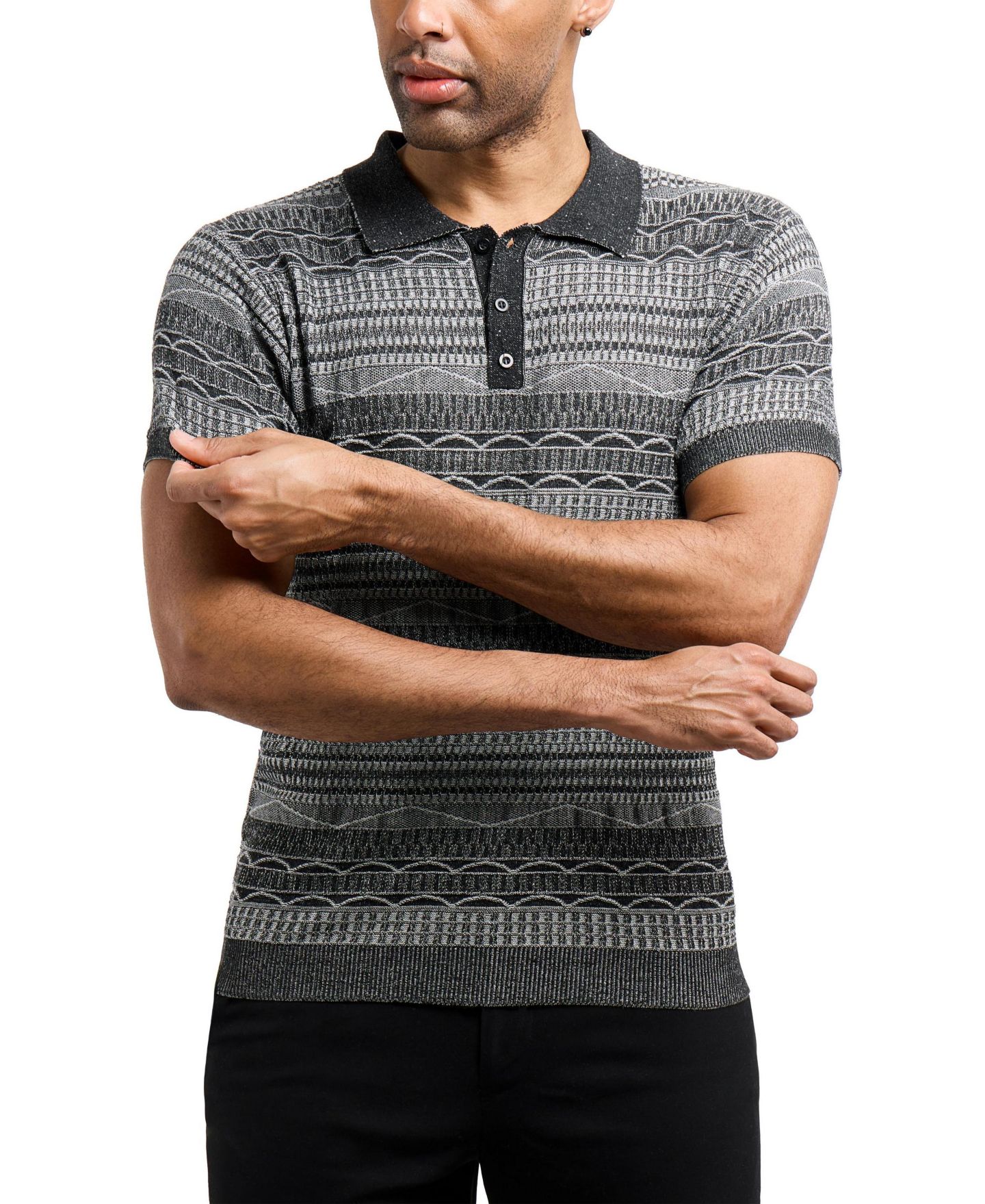 Мужские топы XRAY Allover Jacquard Sweater Polo, цвет: Чёрный — фото 5