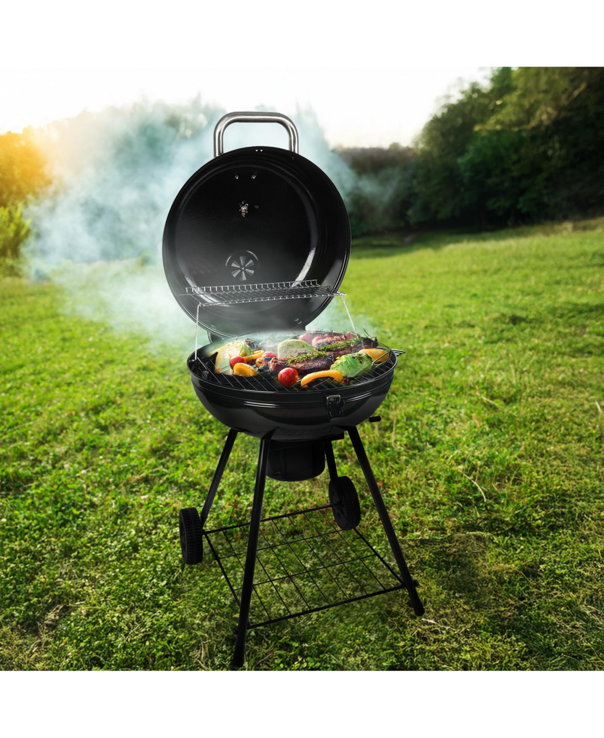 Grill Boss 22" Kettle Charcoal Grill, Porcelain Lid, Large Cooking Area