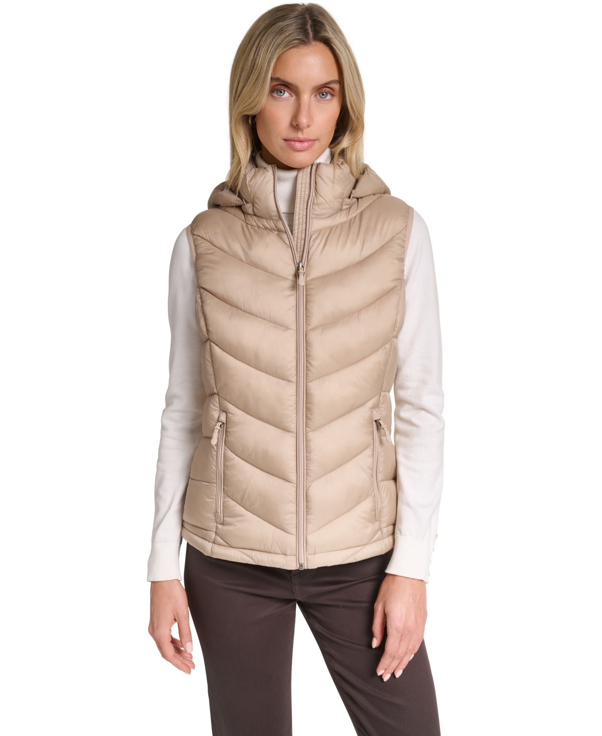 Charter Club Women's Packable Hooded Puffer Vest, Created For Macy's In Sand